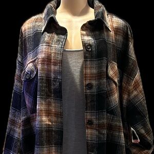 Oversized Plaid Shacket Womens Lightweight Side-pockets